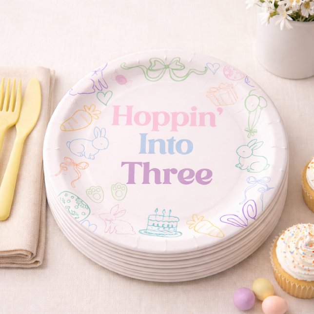 Hoppin’ Into Three Birthday plates– Bunny 3rd  Paper Plates (Creator Uploaded)