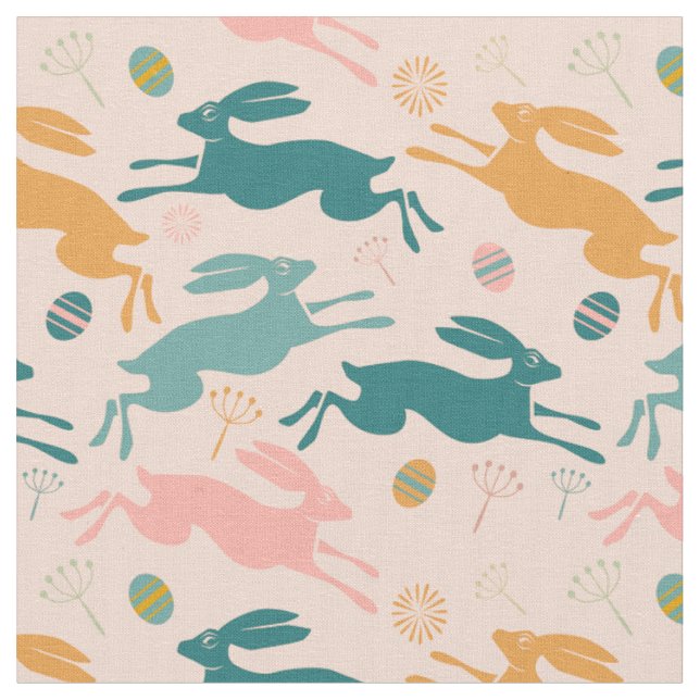 Hopping Easter Bunny Pattern Fabric (Close Up)