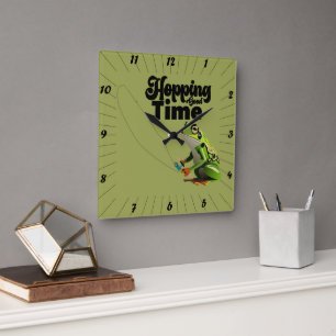 Hopping Good Time Fishing Frog Square Wall Clock