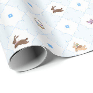 Hopping into Spring - Blue Wrapping Paper