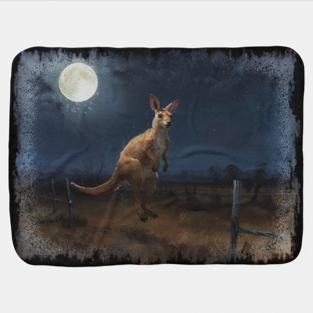 Hopping Kangaroo & Full Moon Baby Blanket (Horizontal)