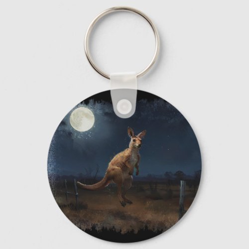Hopping Kangaroo  Full Moon Keychain