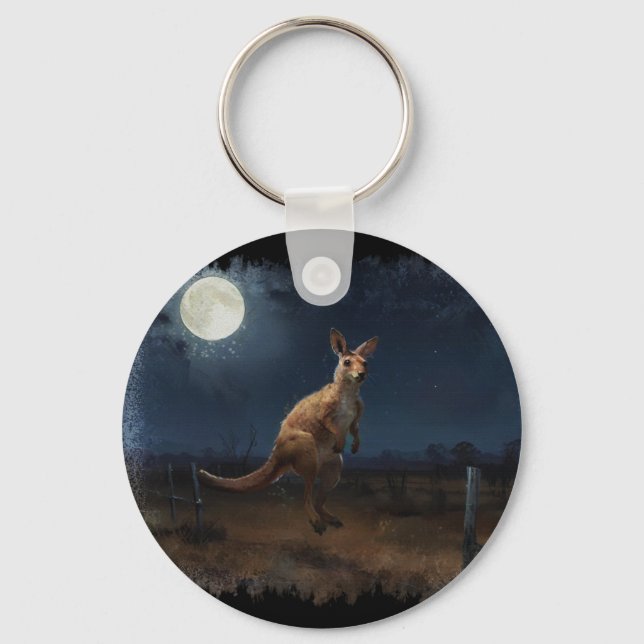 Hopping Kangaroo & Full Moon Keychain (Front)