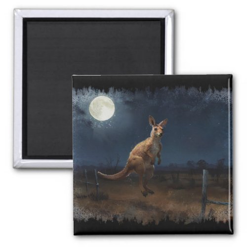Hopping Kangaroo  Full Moon Magnet