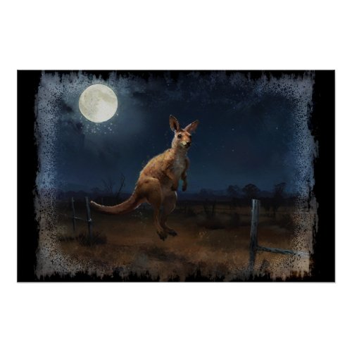 Hopping Kangaroo  Full Moon Poster