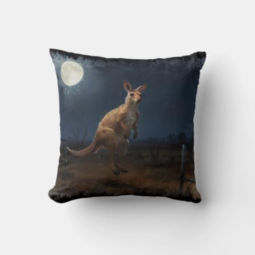 Hopping Kangaroo  Full Moon Throw Pillow