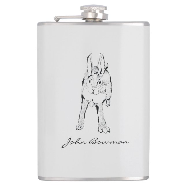 Hopping Wild Rabbit / Personalized Name Flask (Front)