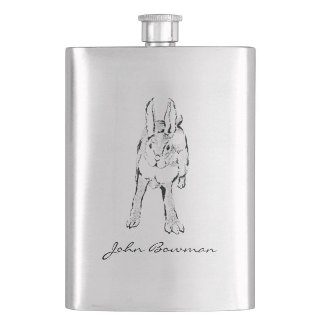 Hopping Wild Rabbit / Personalized Name Flask (Front)