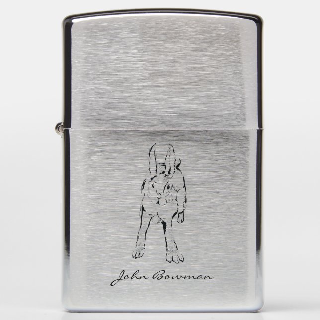 Hopping Wild Rabbit / Personalized Name Zippo Lighter (Front)