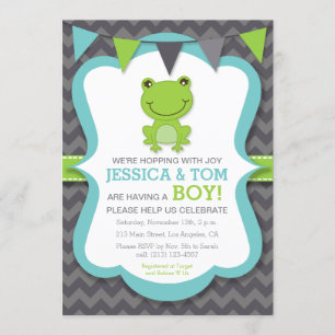 Hopping with Joy Frog Boy Baby Shower Invitation