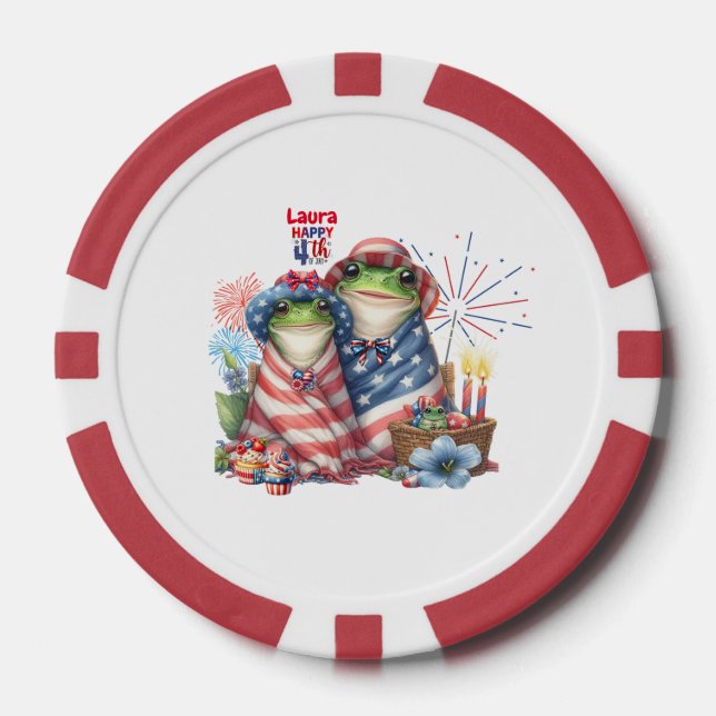 "Hoppy" 4th of July Independence Day Frogs Design Poker Chips (Front)