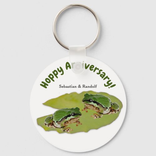 Hoppy Anniversary Male Frog Couple Lily Pad Custom Keychain