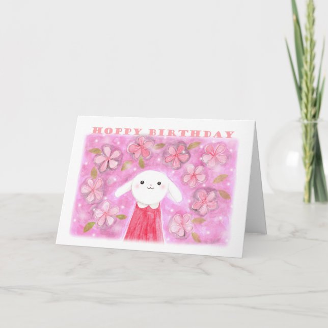 Hoppy Birthday Cute Bunny Rabbit pretty sweet  Card (Front)