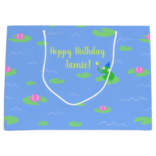 Hoppy Birthday Cute Frog Funny Text Gift Bag (Front)