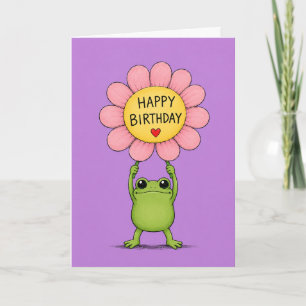 Hoppy Birthday! Cute Frog Holding Flower Birthday  Card