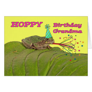 Hoppy Birthday for Grandma Party Frog with Hat Cards