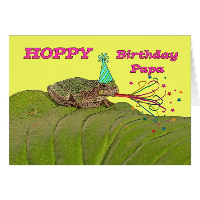 Hoppy Birthday for Papa, Party Frog with Hat Cards (Front Horizontal)