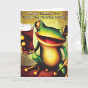 Hoppy Birthday! Funny Frog Holding Beer Glass Card