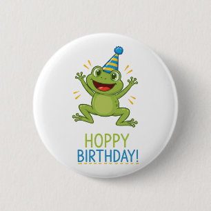 Hoppy Birthday Funny Frog Kids Button