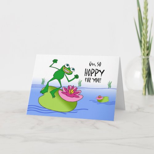 Hoppy Birthday Happy  and Funny Frog on Lily Pad Card