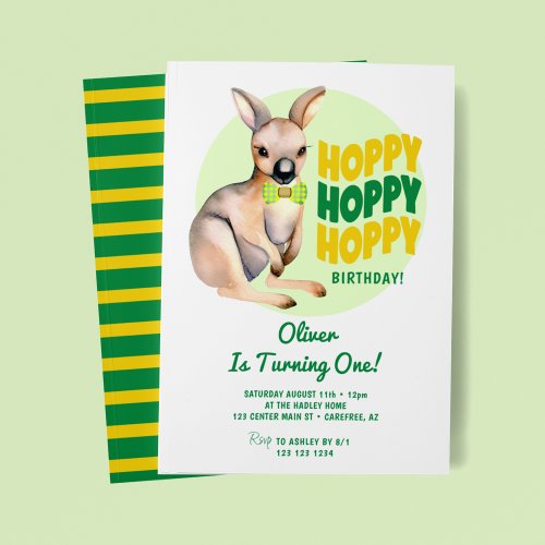 Hoppy Birthday Kangaroo 1st Birthday Invitation
