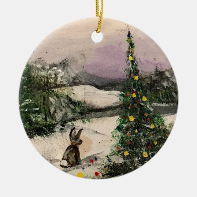 Hoppy Christmas! Ceramic Ornament (Front)