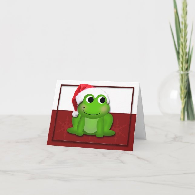 Hoppy Christmas Santa Hat Froggy custom Card (Front)