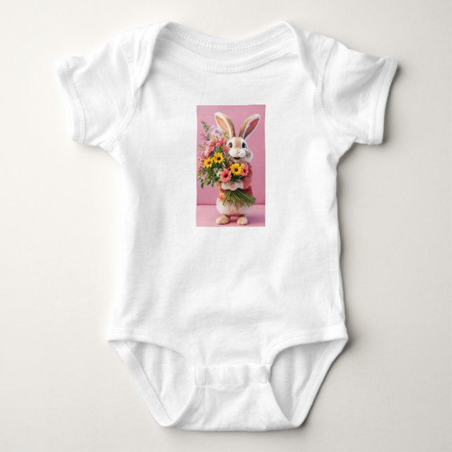 "Hoppy Days Ahead: Floral Bunny Bodysuit" Baby Bodysuit (Front)