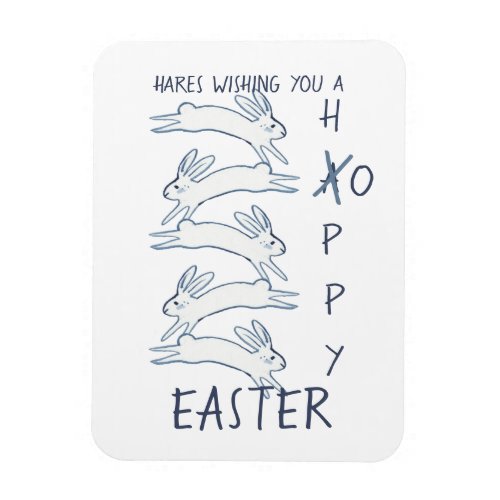 Hoppy Easter Blue Rabbit Hare Simple Drawing Cute Magnet