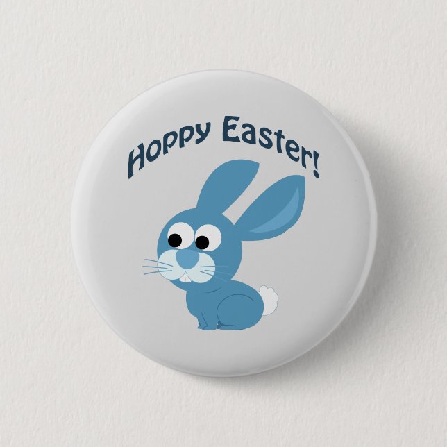 Hoppy Easter! Blue Rabbit Pinback Button (Front)