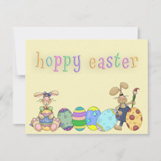 Hoppy Easter Boy And Girl Bunnies Painted Eggs Holiday Card