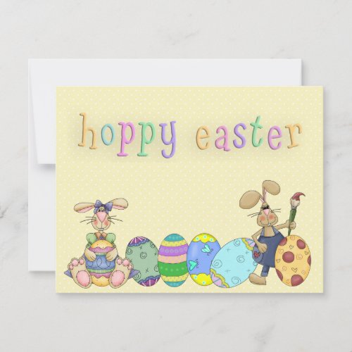 Hoppy Easter Boy And Girl Bunnies Painted Eggs Holiday Card