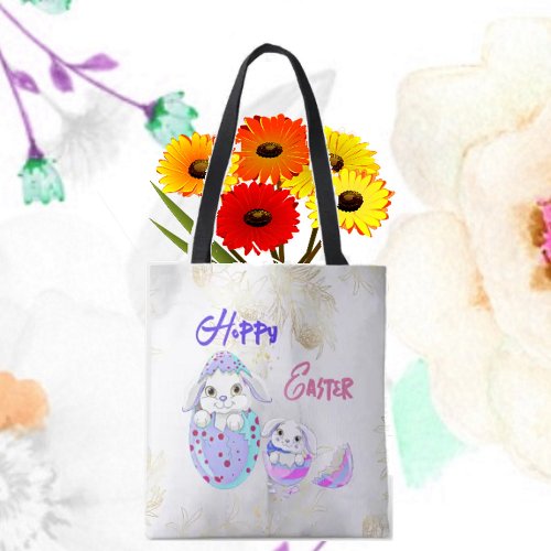 Hoppy Easter Bunnies Eggshell Colorful Tote Bag