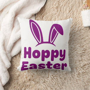 Hoppy Easter Bunny Ears Minimalist Purple Holida Throw Pillow