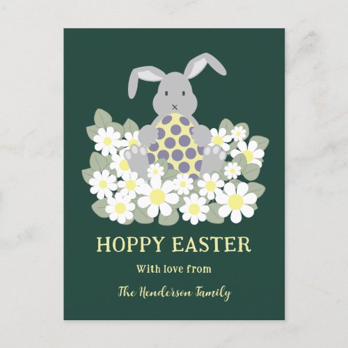 Hoppy Easter Bunny Floral Dark Green Holiday Postcard