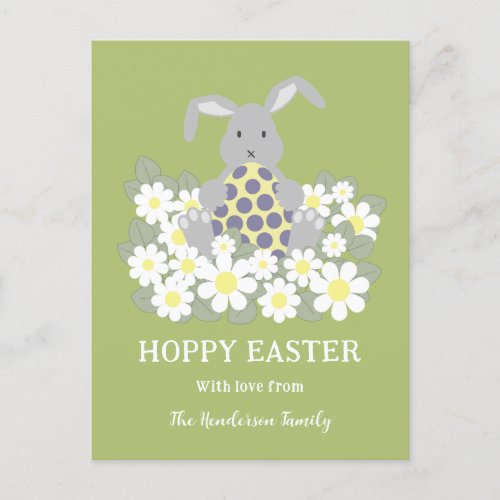 Hoppy Easter Bunny Floral Green Holiday Postcard