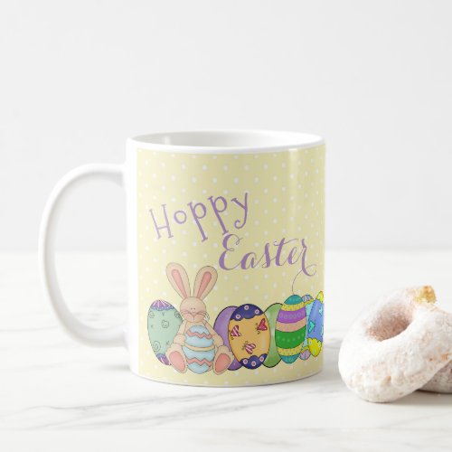 Hoppy Easter _ Bunny Rabbit And Colored Eggs  Coffee Mug