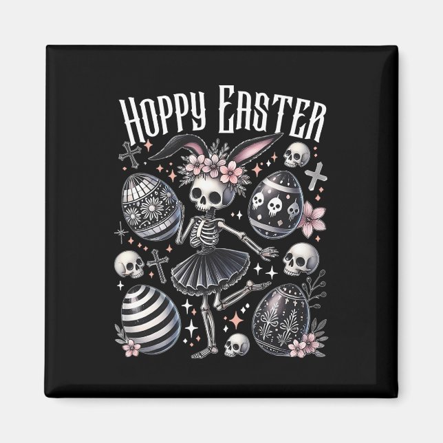Hoppy Easter Bunny Skeleton Dancing Spooky Easter  Magnet (Front)