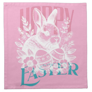 Hoppy Easter Bunny Stamp Pink Cloth Napkin