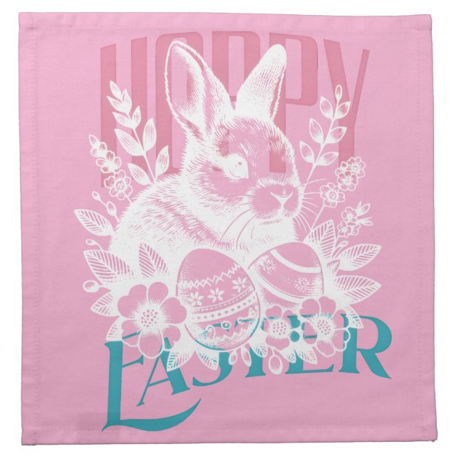 Hoppy Easter Bunny Stamp Pink Cloth Napkin (Front)