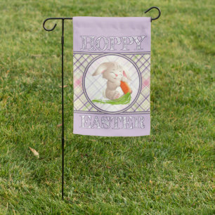 Hoppy Easter Bunny Stripes Plaid Pattern Garden Flag
