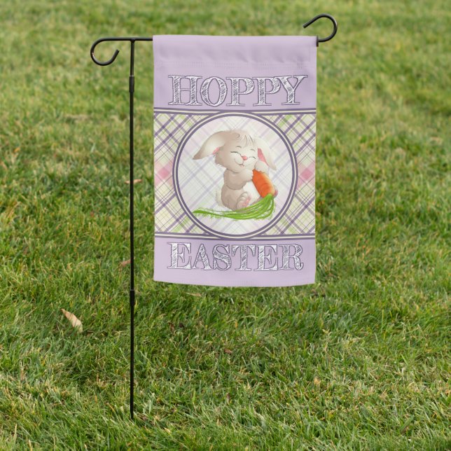 Hoppy Easter Bunny Stripes Plaid Pattern Garden Flag (In SItu)