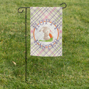 Hoppy Easter Bunny Stripes Plaid Pattern Garden Flag