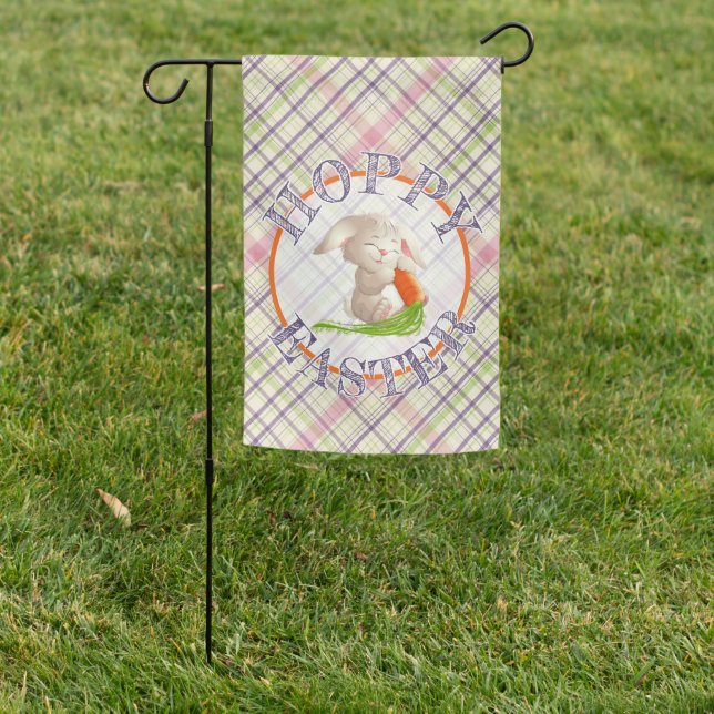 Hoppy Easter Bunny Stripes Plaid Pattern Garden Flag (In SItu)