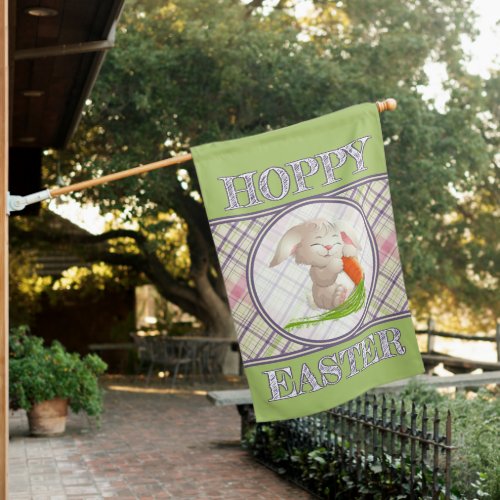 Hoppy Easter Bunny Stripes Plaid Pattern House Flag