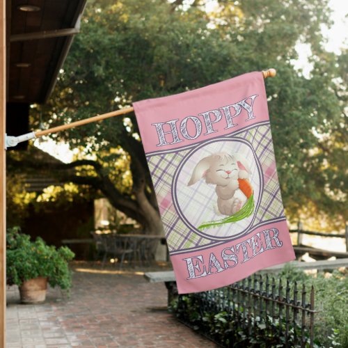 Hoppy Easter Bunny Stripes Plaid Pattern House Flag