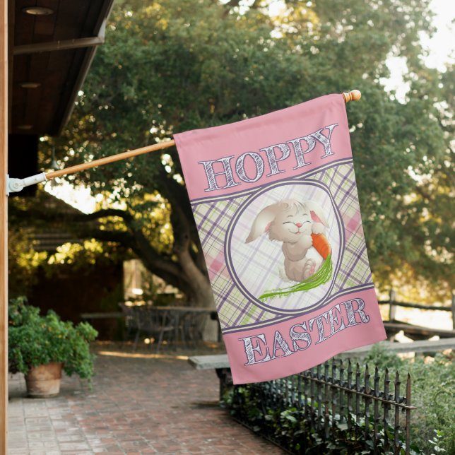 Hoppy Easter Bunny Stripes Plaid Pattern House Flag (In SItu)