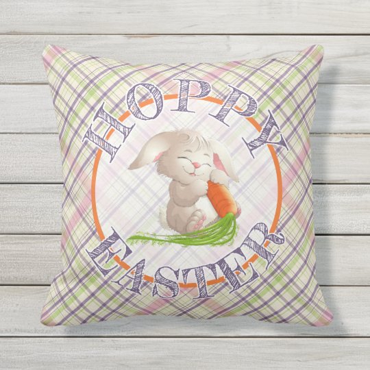 Hoppy Easter Bunny Stripes Plaid Pattern Outdoor Pillow