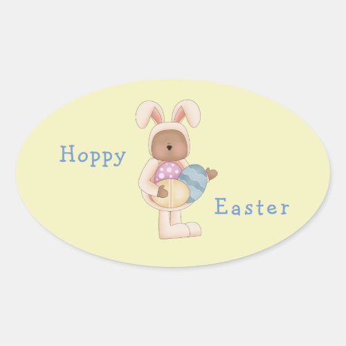 Hoppy Easter Bunny Teddy Bear Oval Sticker