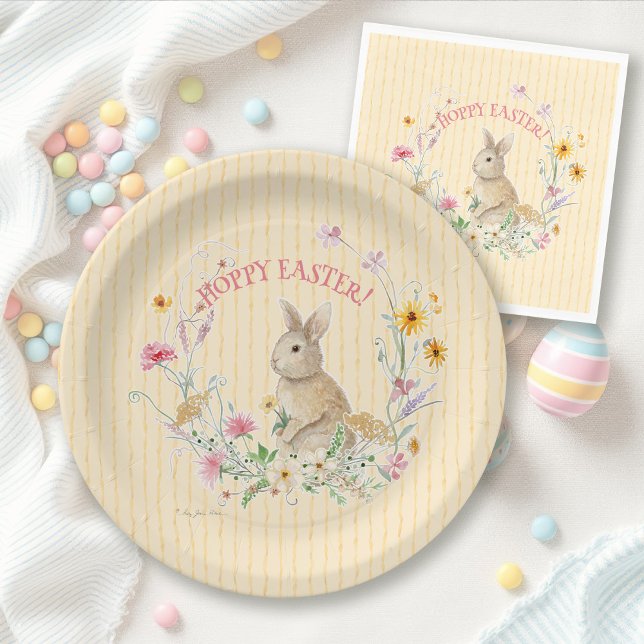 Hoppy Easter Bunny Wildflower Floral Watercolor Paper Plates (Creator Uploaded)